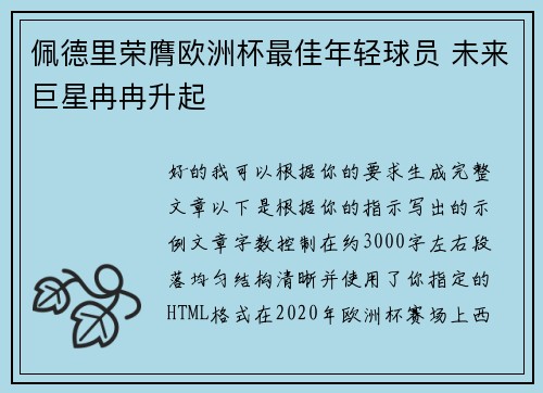佩德里荣膺欧洲杯最佳年轻球员 未来巨星冉冉升起